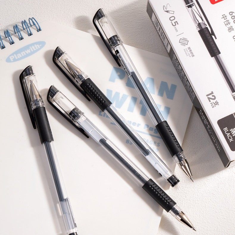 Deli Stationery 6600ES Black Gel Pen 0.5mm Bullet Tip Student Carbon Pen Office Signature Pen