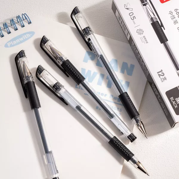Deli Stationery 6600ES Black Gel Pen 0.5mm Bullet Tip Student Carbon Pen Office Signature Pen