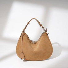 跨境新款复古麂皮女士月牙包小众百搭上班族通勤大容量单肩斜挎包