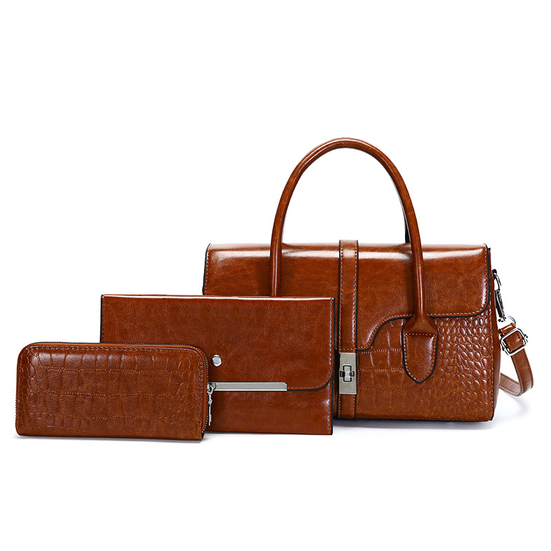 Elegant Crocodile-Pattern PU Shoulder Bag – Vintage-Inspired Medium Tote With Dual Straps & Zipper Closure_voghion.com