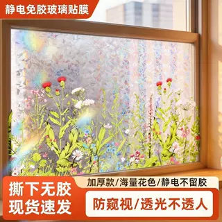 炫彩绿植花朵静电玻璃贴膜透光不透明窗户防窥膜防晒装饰玻璃贴纸