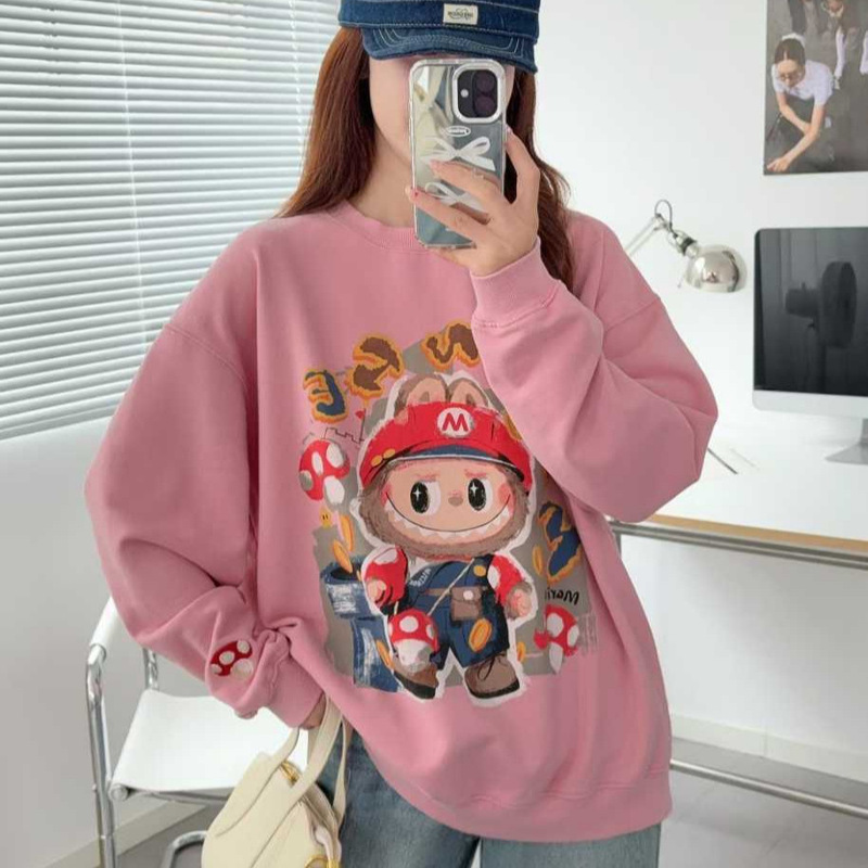 Special Offer Wholesale Gulunsunu Paper Bag Style Sweatshirt Casual Loose Spring and Autumn Top with Cute Printed Design