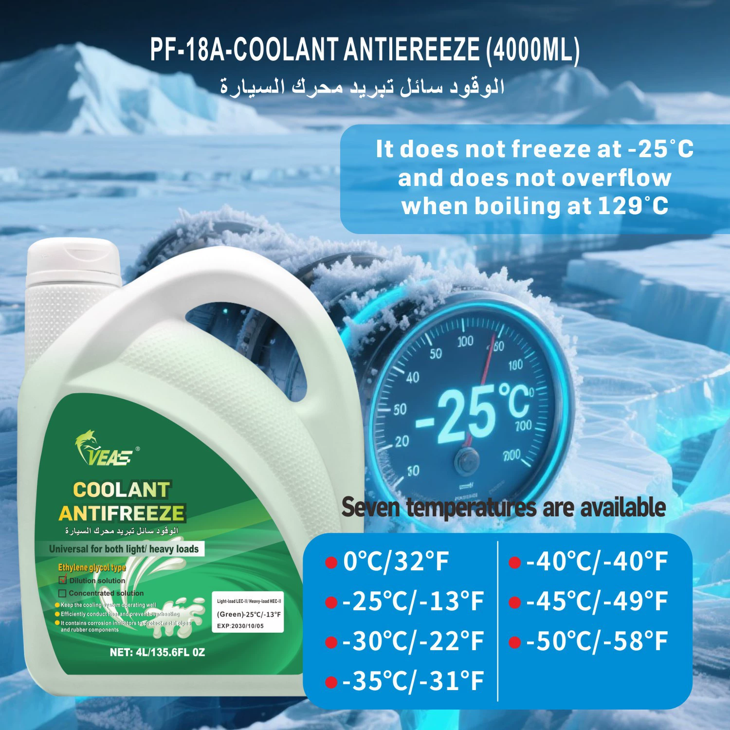 Заводская оптовая продажа 4-литрового долговечного антифриза до -25 градусов, бак для воды, сокровище этиленгликолевого охлаждающего жидкости, специальный автомобильный хладагент