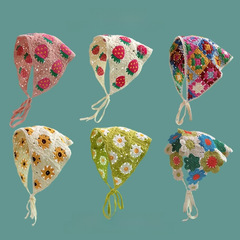 春秋出遊ins甜美可愛風手工針織髮帶女髮飾針織鈎花頭巾夏三角巾