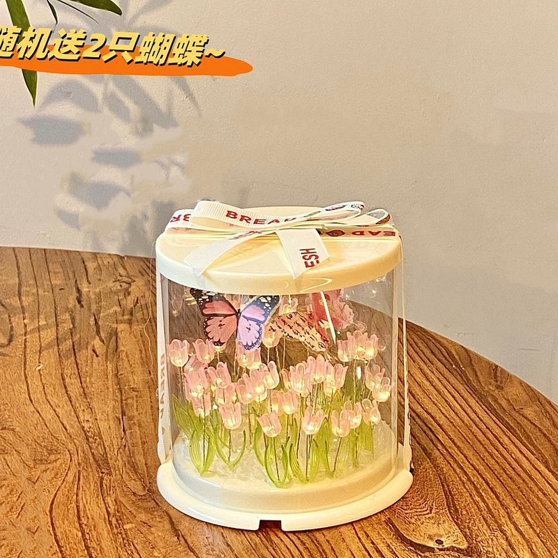 创意礼品蛋糕郁金香玫瑰花束diy小夜灯女生生日手工礼物礼盒摆件|undefined