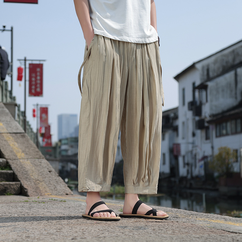 2024 Chinese style M cotton and linen men's wide leg bloomers lovers loose large size Harlan casual pants/K29 spot