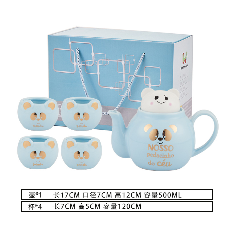 Lindo de dibujos animados Flor de cerámica juego de té imprimible logo Amazon dedicado Panda juego de té taza juego de regalo traje