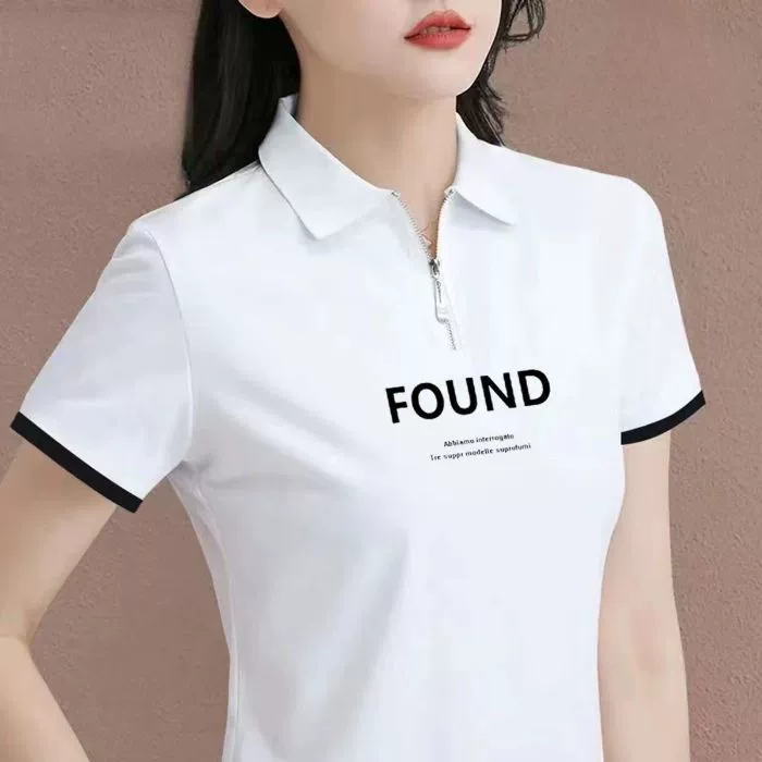 Однотонный топ на молнии с короткими рукавами для мам среднего возраста, летняя футболка большого размера с короткими рукавами, рубашка-поло с лацканами, модный топ