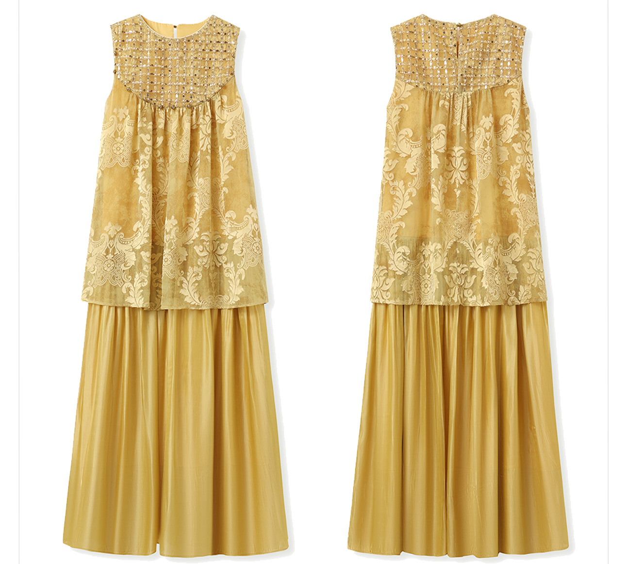 Đầm maxi nữ phong cách Trung Hoa mới, tay không, đính cườm lụa, dáng thắt eo N6041 — màu vàng, xanh lá cây chi tiết 43
