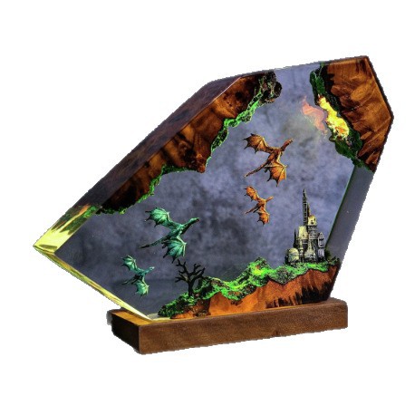 Resin Lamp Epoxy Dragon And Castle Handmade Resin Lamp Halloween Gift_maomaolike.com