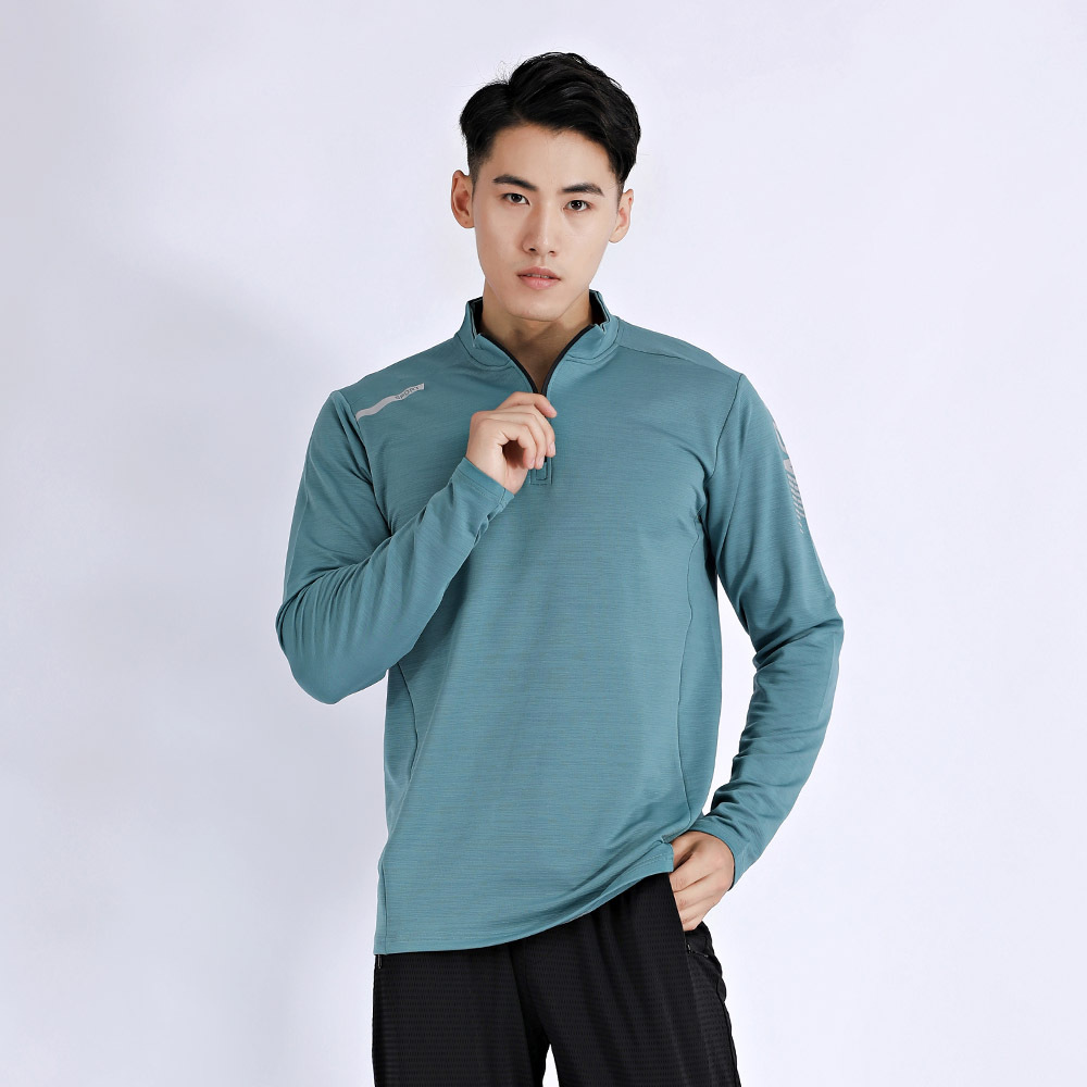 Los hombres de deportes al aire libre ropa de entrenamiento Otoño e Invierno corriendo de manga larga de secado rápido transpirable cuello de pie media cremallera superior en stock al por mayor
