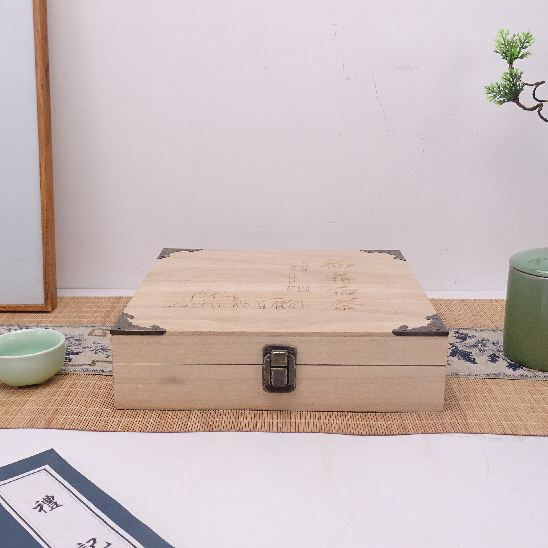 茶饼包装礼盒普洱茶红茶大红袍单双饼储茶礼盒茶叶木质收纳盒