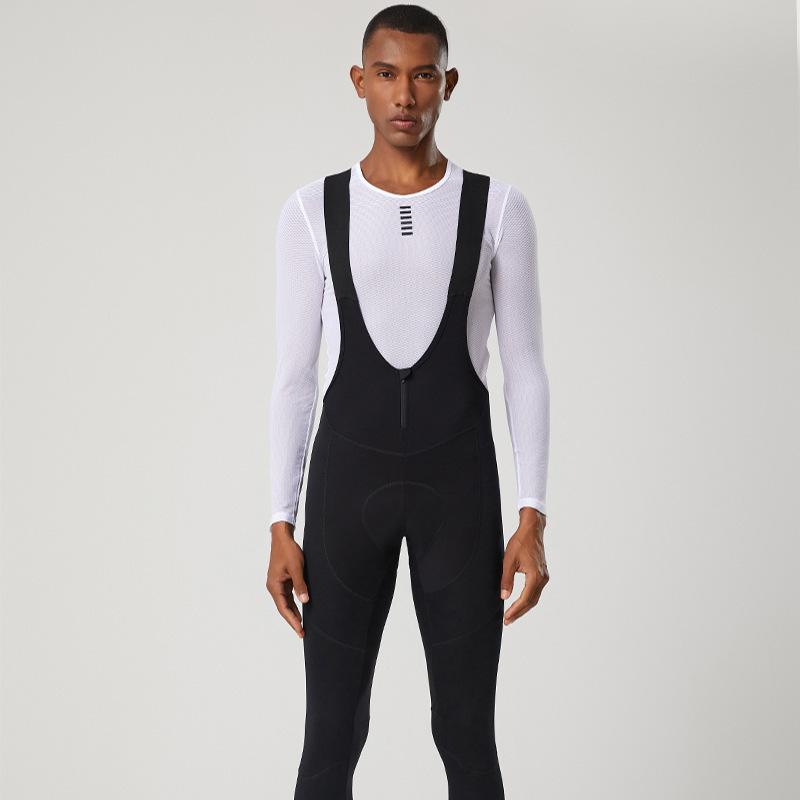 New Cross-Border Independent Brand Fleece-Lined Solid Color Sports Pants for Men, Warm, Waterproof, Windproof, Aerodynamic Bib Cycling Pants