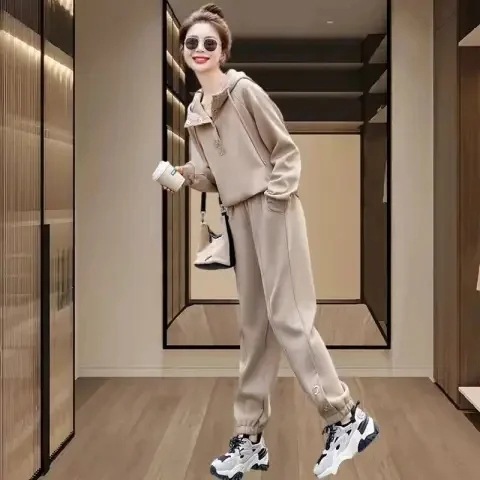 スポーツスーツ女性 2025 春と秋の新作インスタイルルーズスウェットシャツ冬ファット mm 春と秋のツーピースセット|undefined