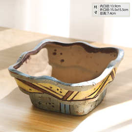 唯艺新款透气粗陶瓷多肉植物盆手绘高浮雕立体复古简约大口径盆栽