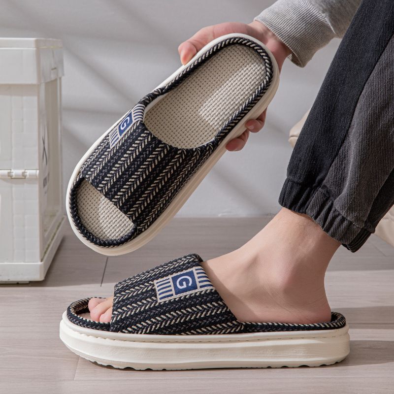 Cross-Border Men's Hemp Slippers, Breathable and Sweat-Absorbent, New Chinese Style Non-Slip Home Wear-Resistant Slippers for All Seasons, Wholesale
