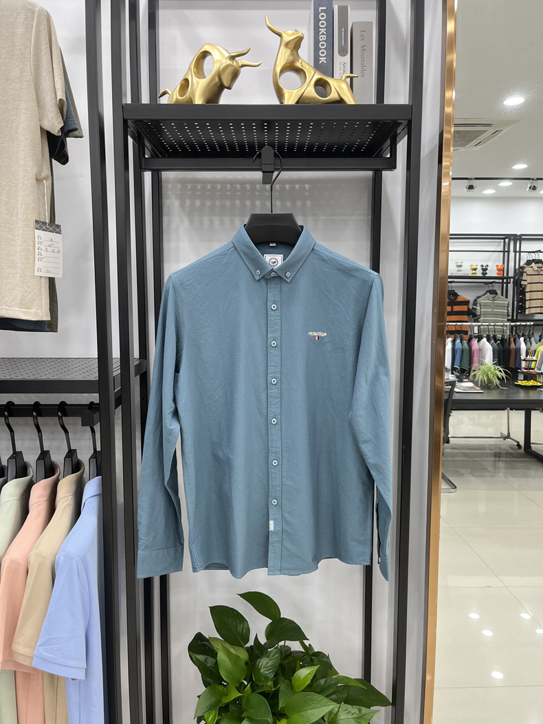 Men's Long-sleeve Embroidered Shirt Solid Colour Casual Autumn Top_voghion.com