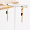 Retro fashionable stone inlay with tassels, earrings stainless steel, European style, french style