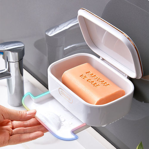 Creative flip-top drain soap box soap box punch-free storage rack suction cup wall-mounted home bathroom toilet