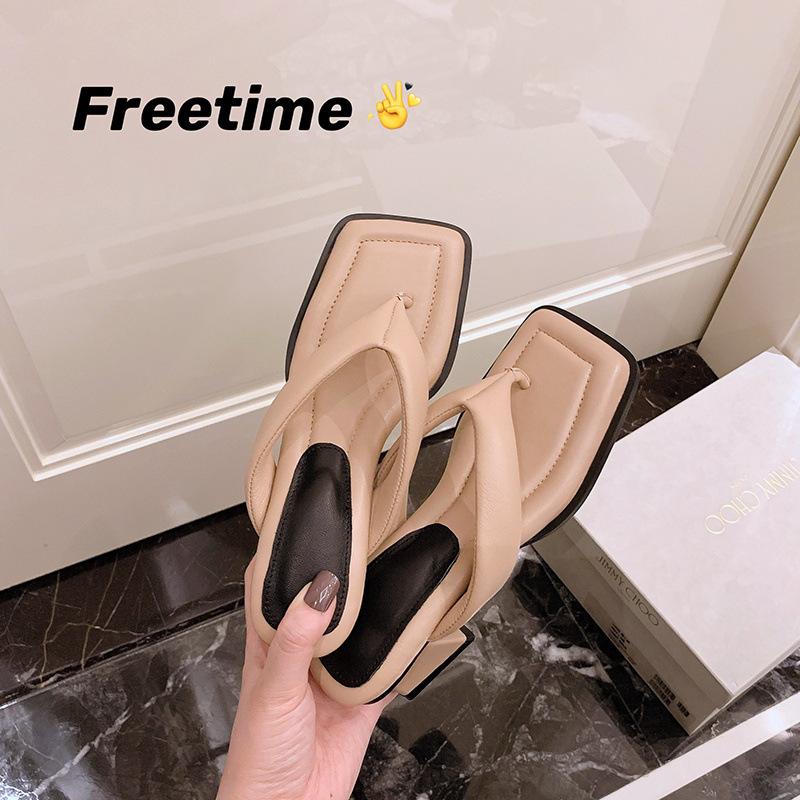 Dép sandal nữ xỏ ngón da cừu mũi vuông gót thấp — Màu đen chi tiết 29