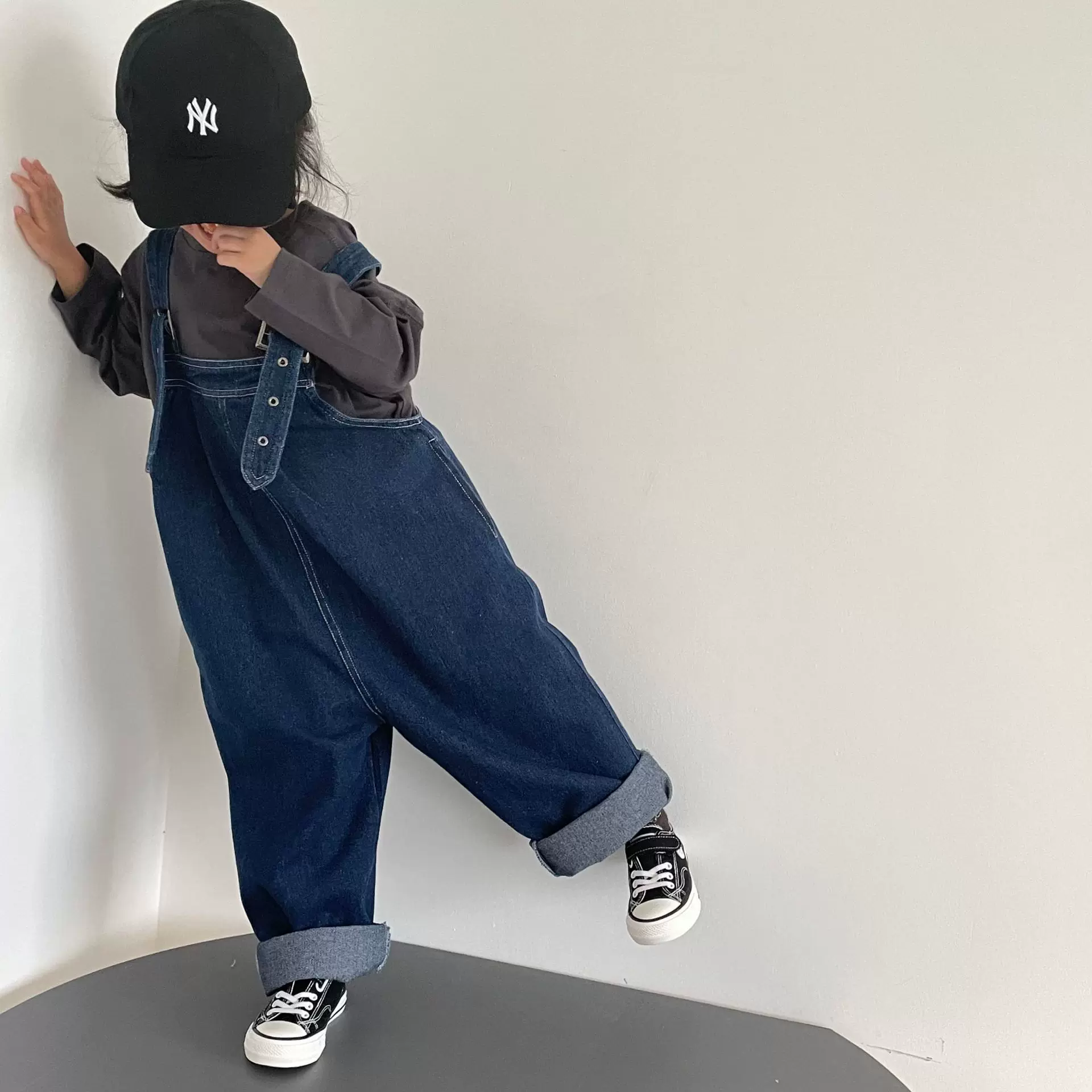 GL-kids韩版秋季新品男女童牛仔工装连体裤 儿童宽松背带裤长裤