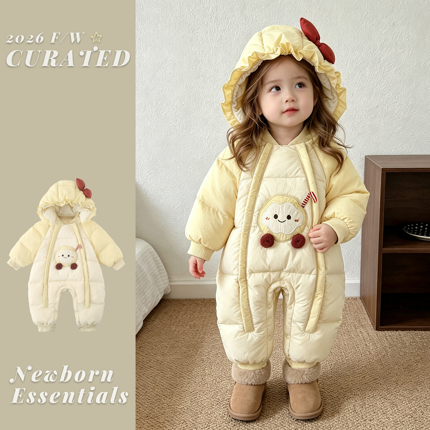 Baby down jumpsuit, winter outfit for little girls, suitable for outdoor wear, made with white duck down, warm and cozy for autumn and winter, designed for infants