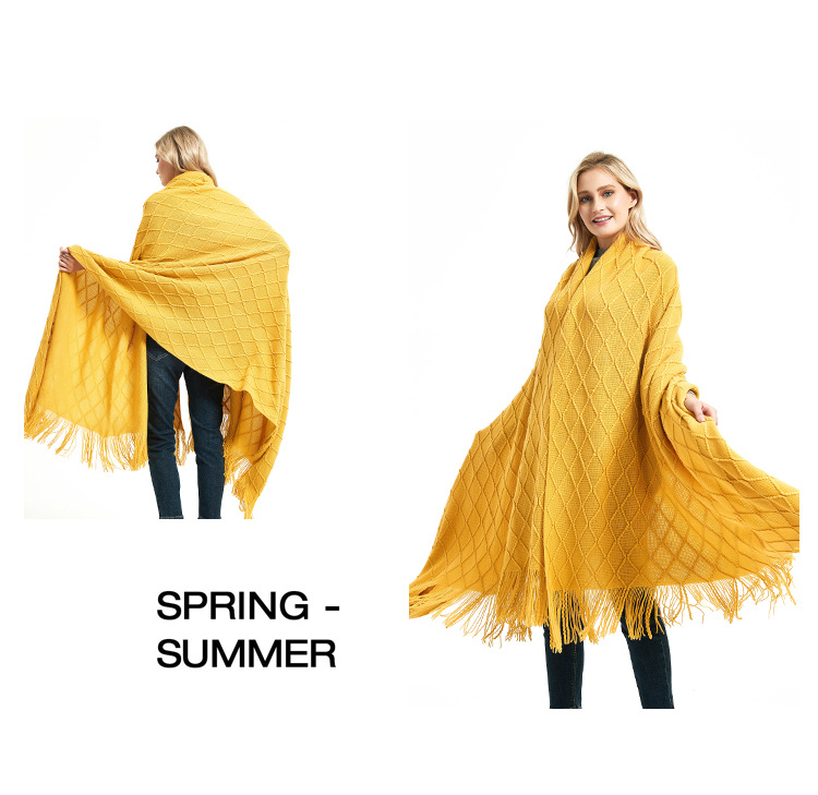 Unisex Four Seasons blanket Office air conditioning blanket Solid color knitted blanket sofa blanket B&B hotel bed end towel fringe cape_voghion.com