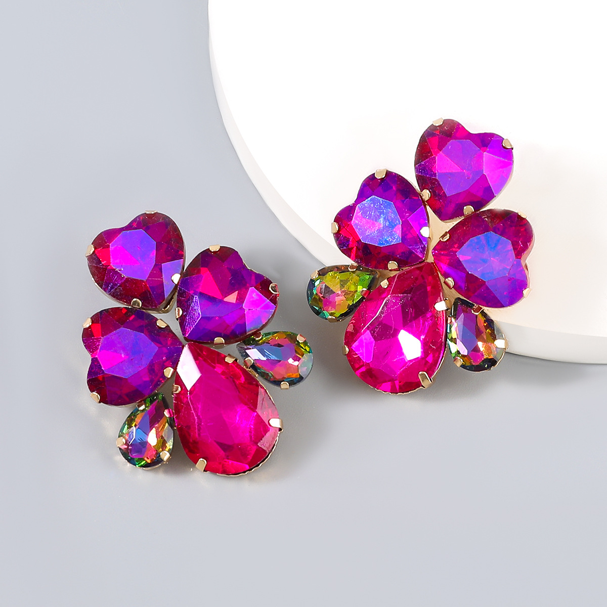 Fashion Pink Alloy Diamond Love Drop Geometric Stud Earrings