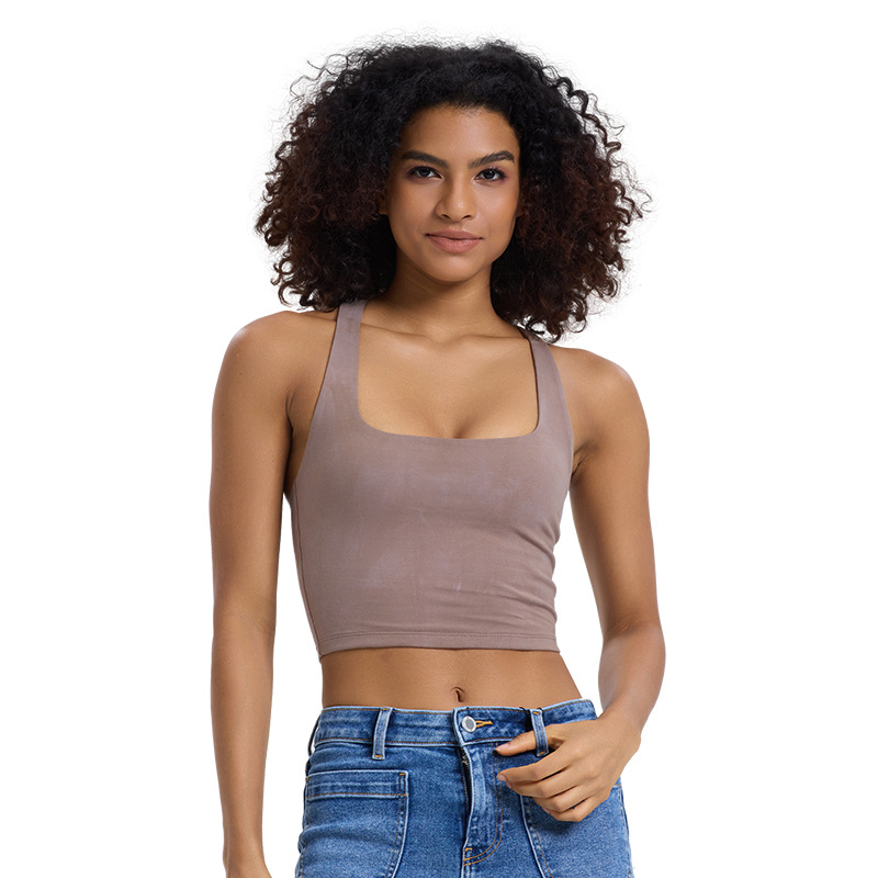 Nuevo chaleco de yoga de algodón transfronterizo europeo y americano, alto elástico, transpirable, delgado y ajustado con cuello en U, hermoso top deportivo con espalda