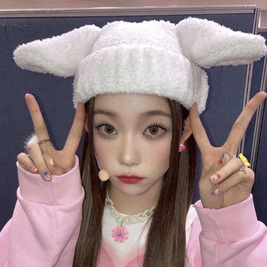 甜美毛茸茸兔耳朵毛线帽可爱明星同款奶白色秋冬针织保暖堆堆帽男