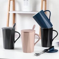 北歐純色可愛杯子陶瓷帶蓋勺馬克杯咖啡牛奶杯情侶水杯創意女學生