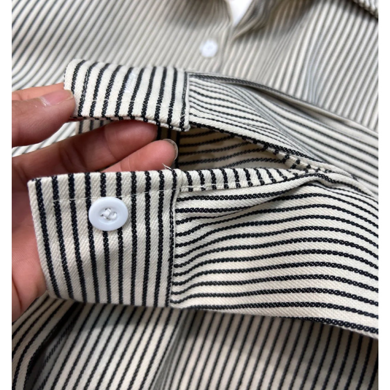 Shirt Men's Spring and Autumn Striped Casual Pure Cotton Long Sleeve Men's Shirt Loose Men's Top Jacket Men's Shirt Thick