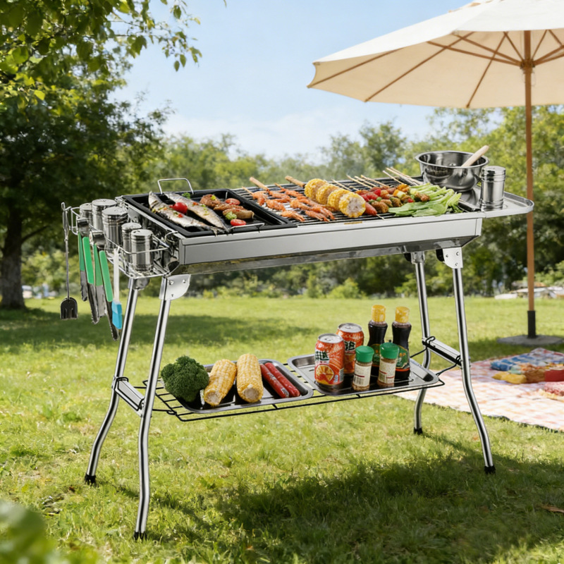 12 pedidos de parrilla de parrilla de acero inoxidable grande plegable al aire libre horno de parrilla portátil plegable para barbacoa doméstica
