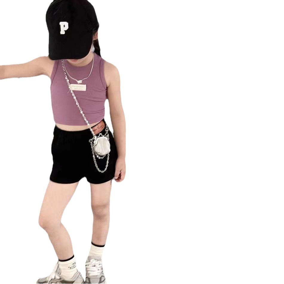Niñas verano rayón nuevo estilo coreano carta Chaleco corto de los niños hilo elástico algodón bebé que basa la camisa