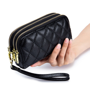 Women's Clutch Large Capacity Three-Layer Wallet First Layer Cowhide Multi-Functional Elegant Mother's Genuine Leather Clutch Bag