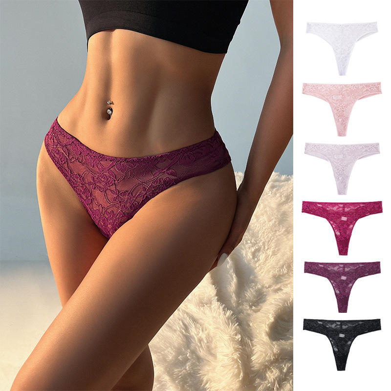 Cross-Border Wholesale of Sexy Lace Seamless Underwear, All-Cotton Mid-High Waist, High Elasticity, Comfortable European and American Style Thongs