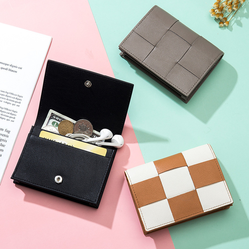 Customized New Ultra-Thin Coin Purse Business Card Bag Classy Ins Style Woven Card Bag for Women Small and Exquisite Genuine Leather