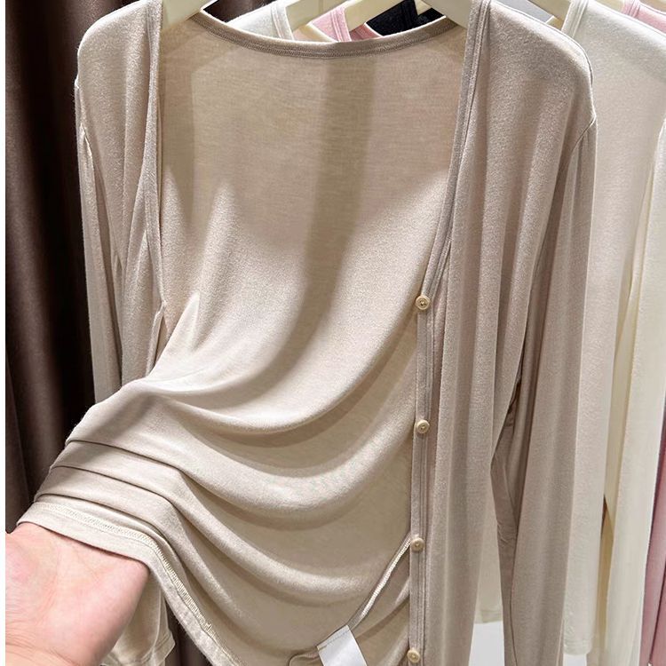 Modal Cotton Sun Protection Cardigan Summer Thin Cool Outer Shawl Blouse Long-Sleeved Air-Conditioned Shirt Sun Protection Small Jacket