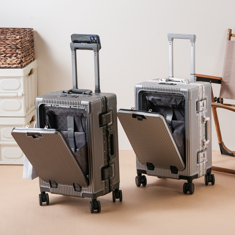 前开口杯架拉杆手机架22多功能行李女24寸旅行密码登机箱男万向轮