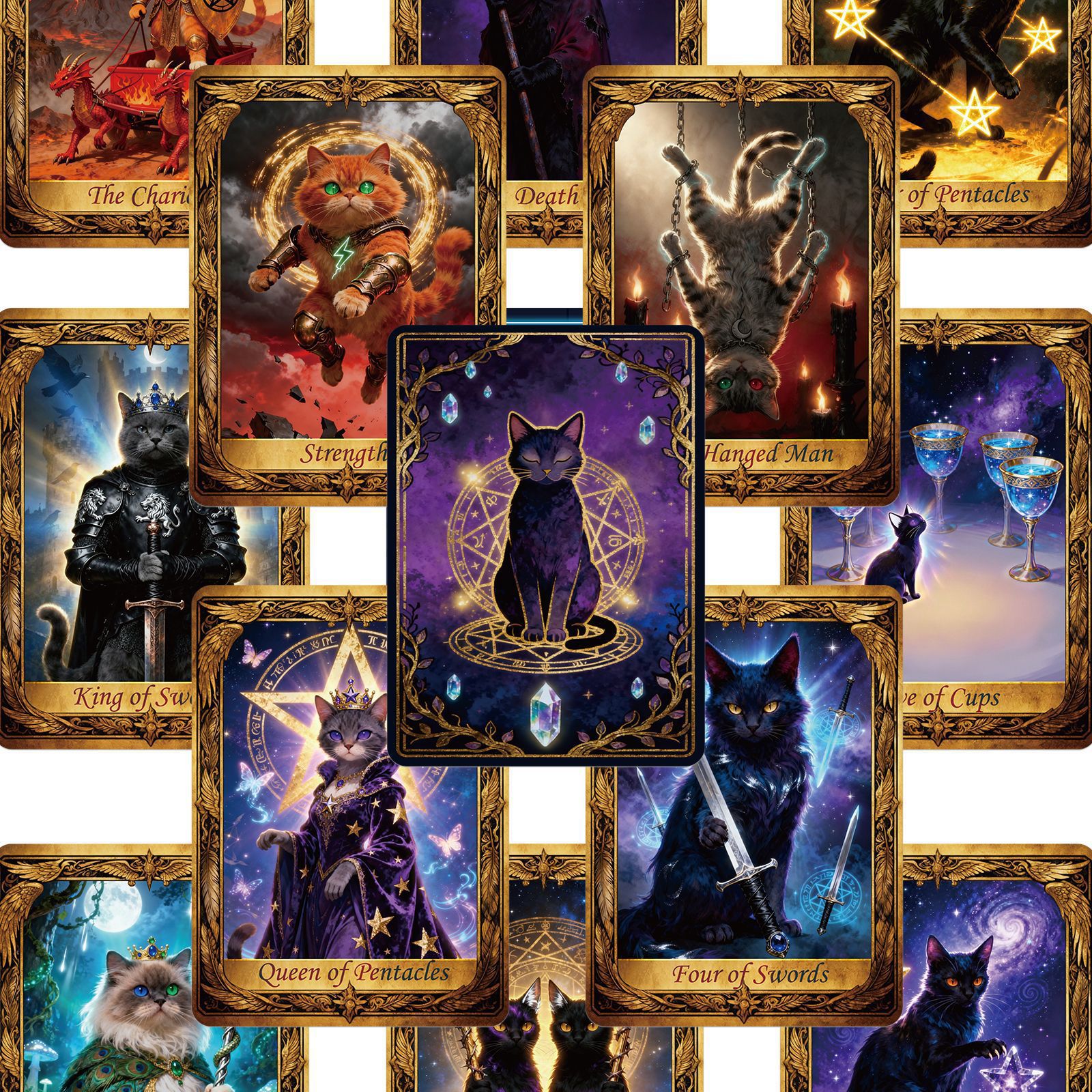Whimsical Cat Tarot Card Game Mysterious Immersive Board Deck_voghion.com