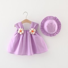 1487 Summer New Women's Children Solid Color Tank Dress Princess Skirt with Soft Hat Children's Dress