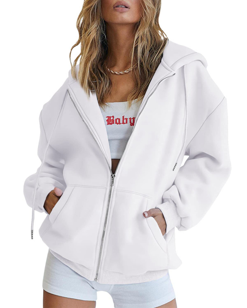 456g Weight Long Sleeve Sleeve Length Zipper Placket Type Regular Sleeve Sleeve Type Polyester Fabric Type Long Top Length Hoodie Tops Type Daily Occasion Hooded Neckline Regular Fit Fit Type Solid Color Pattern Spring, Autumn Season Women's Gender Pocket Design Streetwear Style Women's Streetwear Solid Color Pocket Zipper Hoodie 5