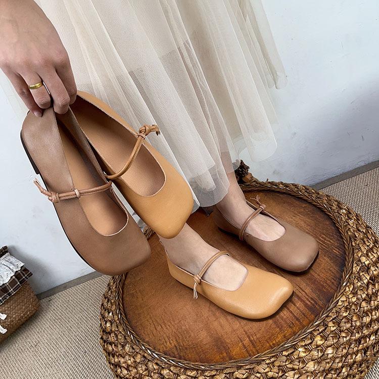 Low leather shoes flat low-cut