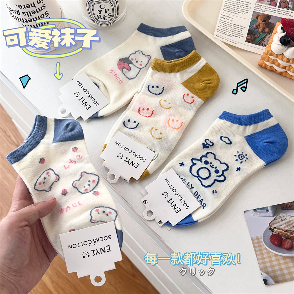 Dibujos animados calcetines de algodón calcetines invisibles calcetines cortos al por mayor femenino Lindo Oso de dibujos animados calcetines barco primavera y verano nueva chica
