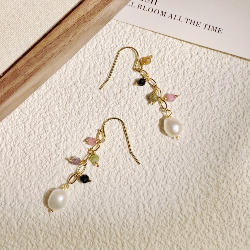 Luxi Jewelry Colorful Gravel Pearl Earrings Women's Niche Unique Sweet Cute Forest Dopamine Earrings