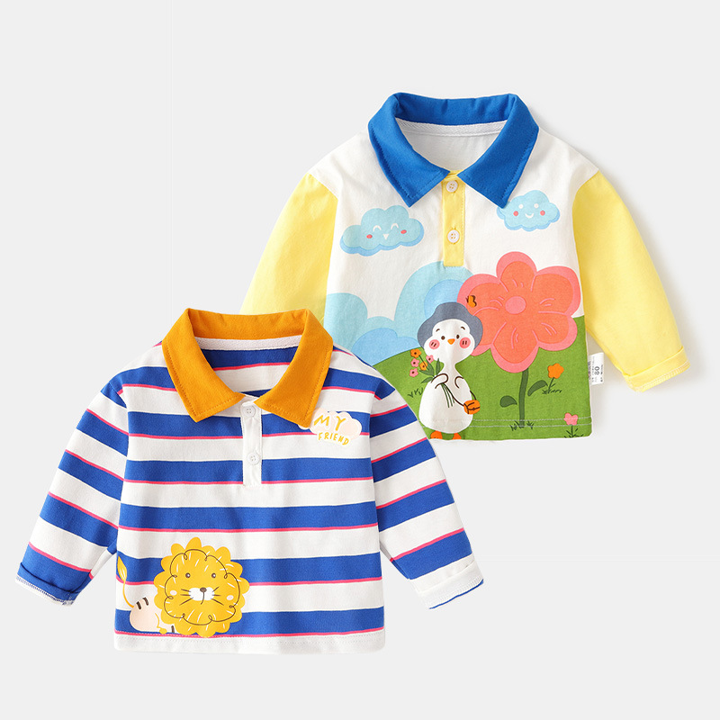 Boys' Pure Cotton T-Shirt Spring Girls' Children's Outfit 1-Year-Old Infant Long-Sleeve Top Baby Clothes Spring and Autumn 2 Children's Spring Clothing