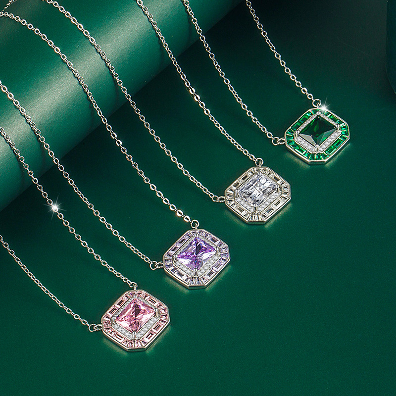 Fashion Square Copper Inlay Artificial Diamond Pendant Necklace 1 Piece