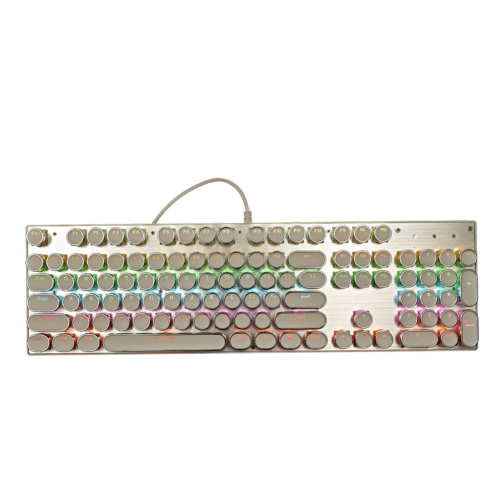 Steampunk mechanical keyboard, green axis esports game, wired computer, office desktop, cute round keys for girls_voghion.com