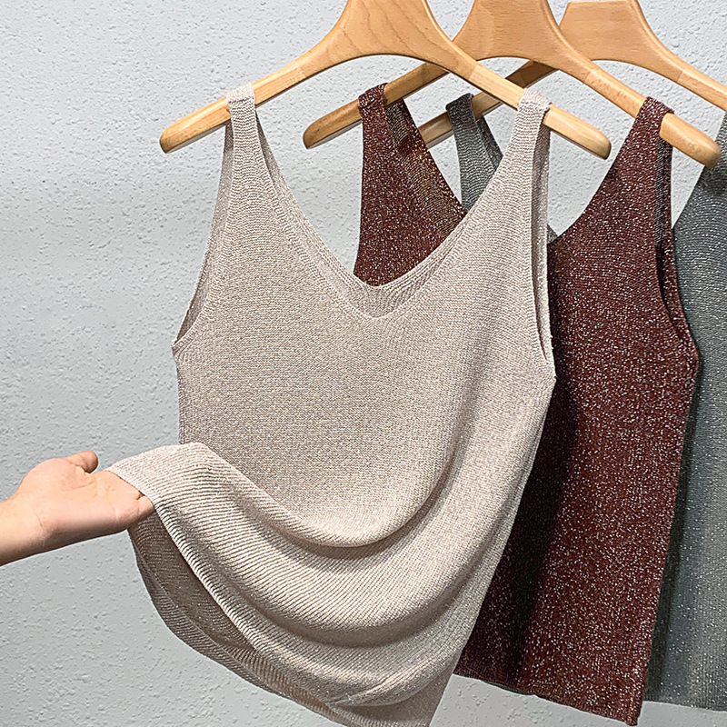 Ropa interior de las mujeres de punto de seda de brillo camisola 2024 primavera y verano europeo nuevo estilo occidental suelto sin mangas superior