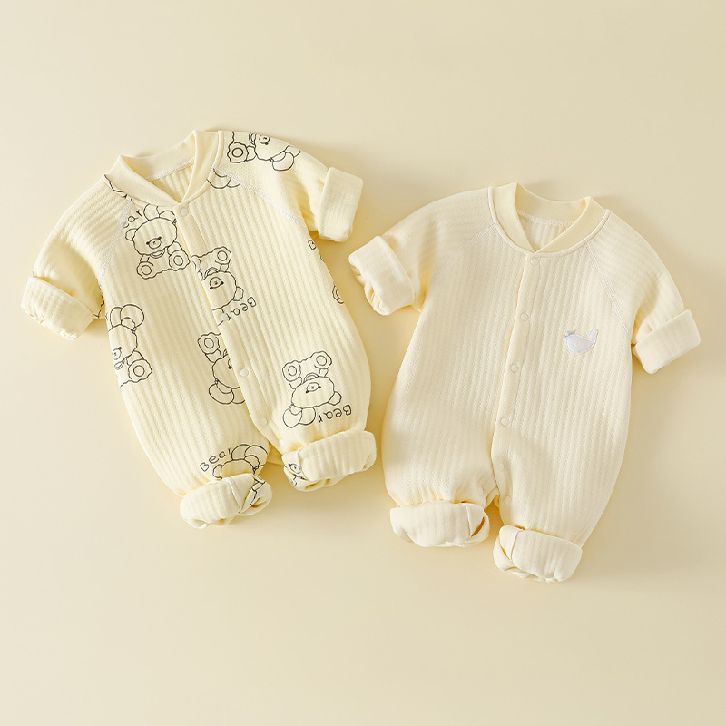 Autumn Newborn Pure Cotton Seamless Romper Baby Jumpsuit All-Season Snap Button Romper Newborn Baby Crawling Suit